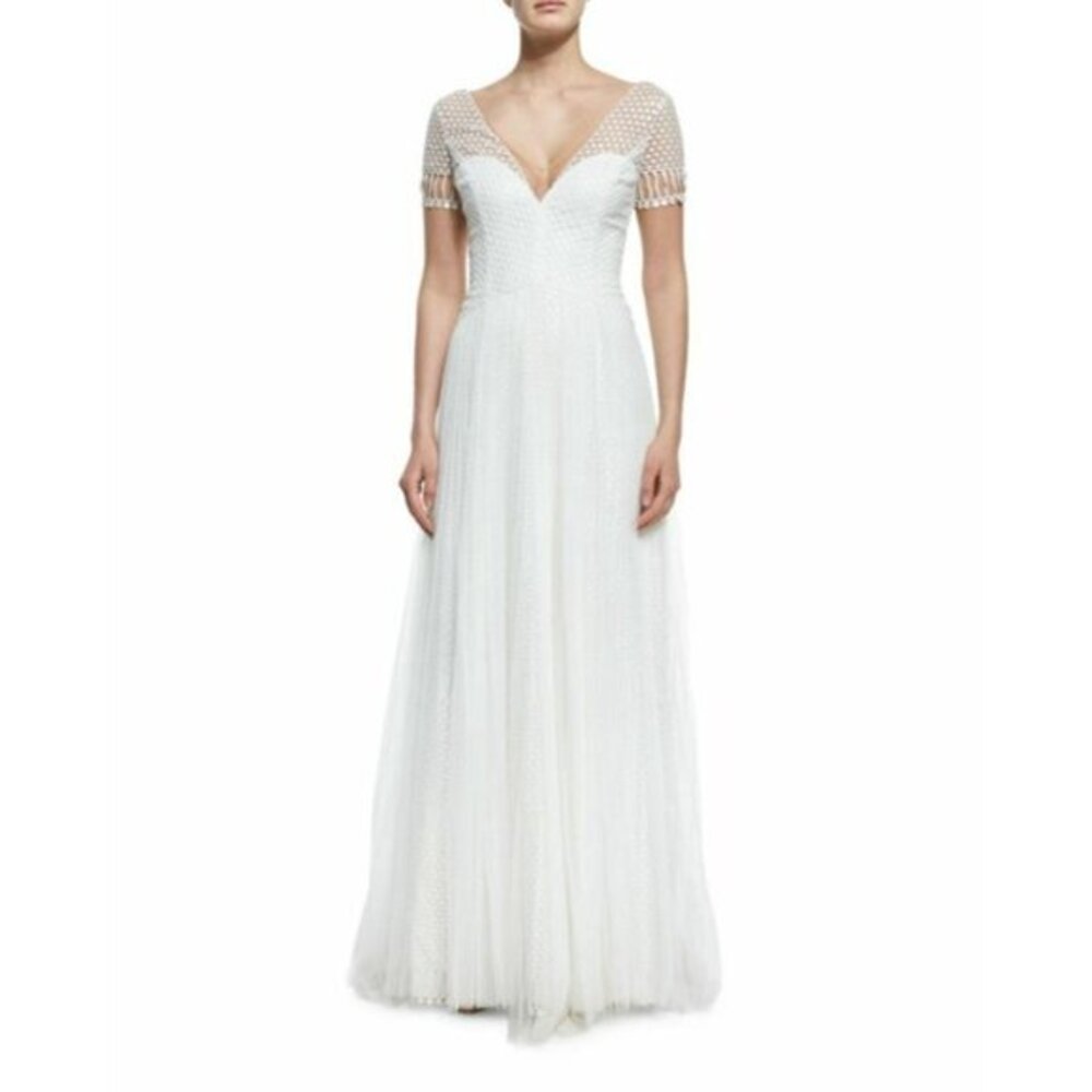 Marchesa Notte Wedding Dress Sequin Lace Tulle Pleated A Line Gown NWT